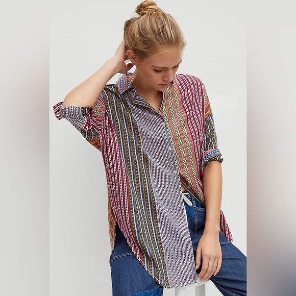 Anthropologie Tops - Anthropologie Pilcro Clara Tunic Oversized Button down Top Size XS